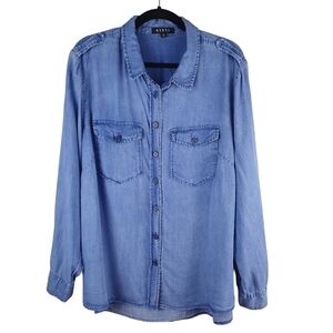 REBEL WILSON X ANGELS Button-up Long Sleeve Top Blue Women's Plus Size 2X‎